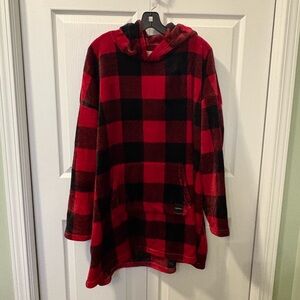 Hollister Red and Black Checkered Hoodie Blanket